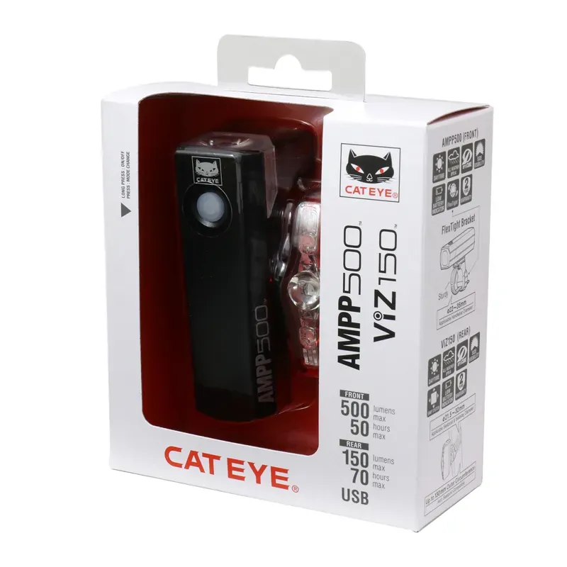 Cateye Ampp 500S/Viz 150 Bike Light Set in Black/Red